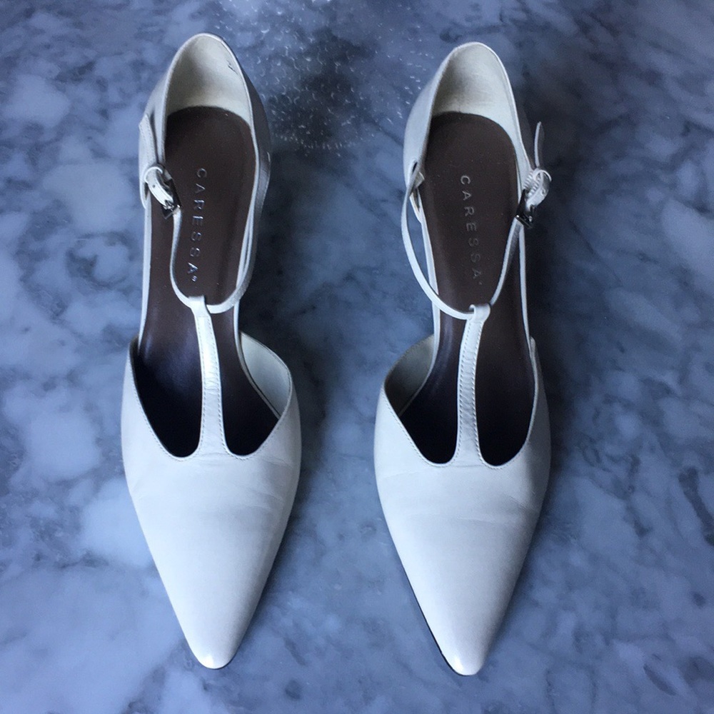 Cream T-strap heels